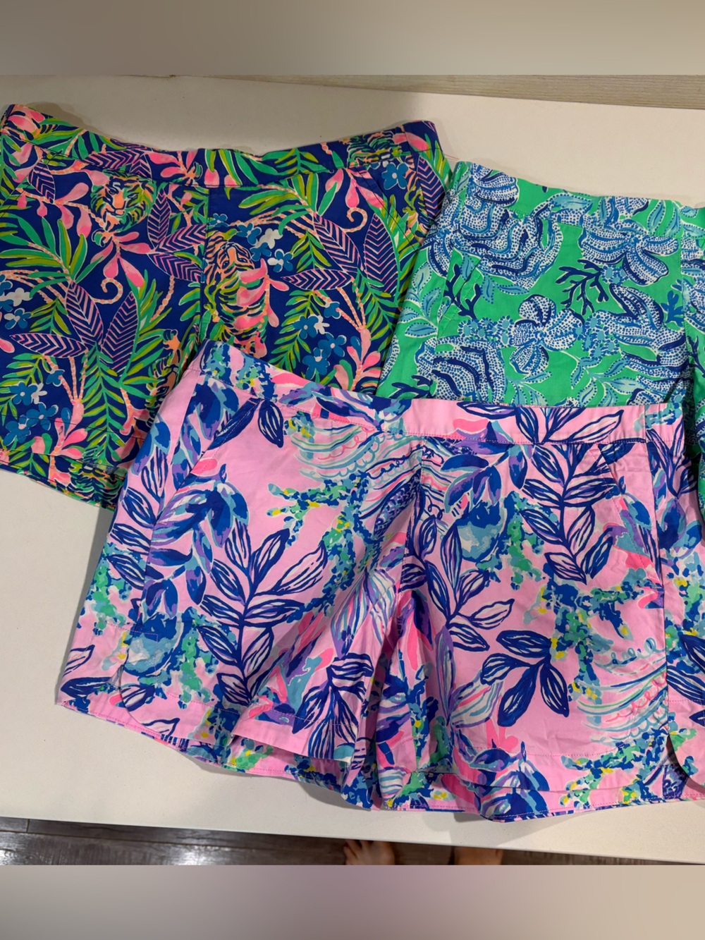 Lilly Pulitzer Small' Pink, Blue & Green Tropical Print Shorts Trio